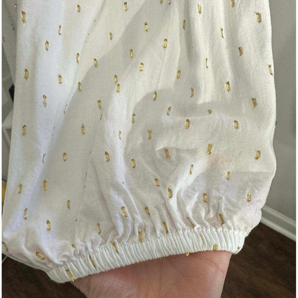 Draper James RSVP Clip Dot Blouse Womens M White Gold Metallic Mock Neck Top - Picture 5 of 11